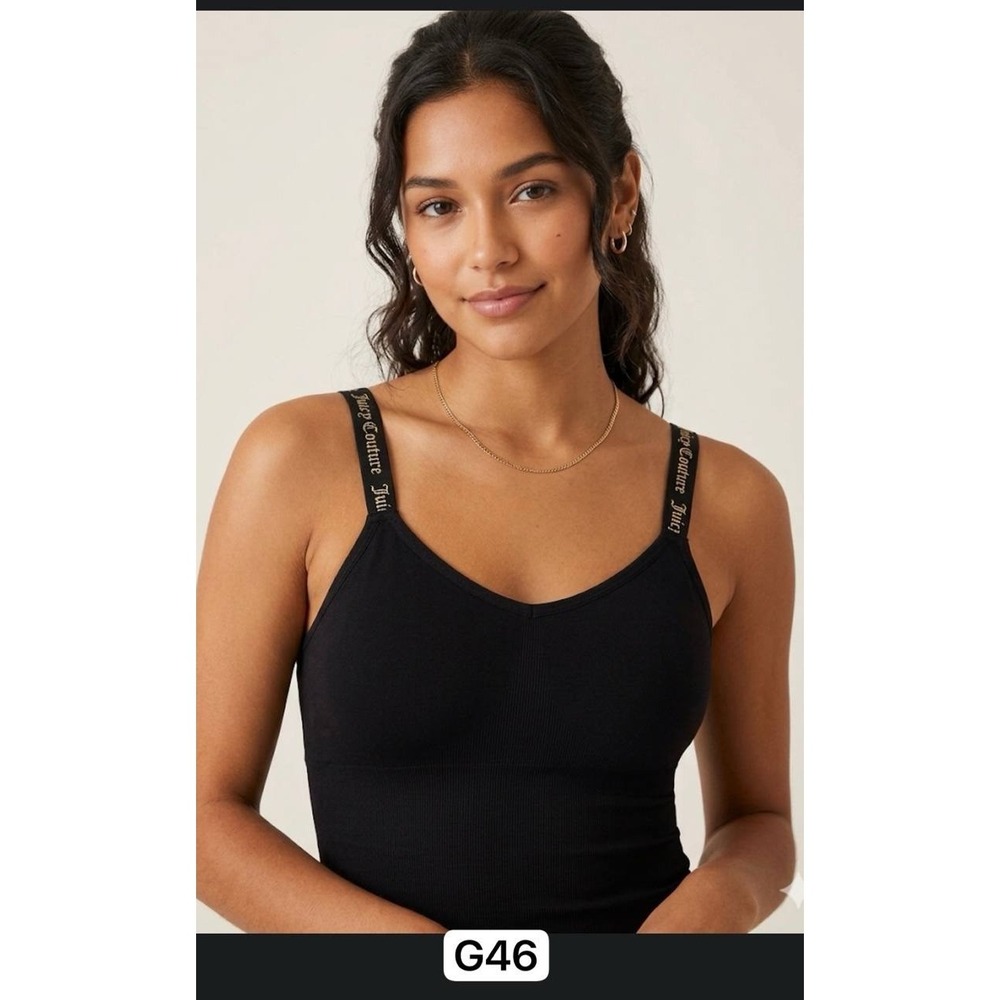 Vtg Juicy Couture Intimates Black Camisole Tank Logo Branded Straps Sz M Mcbling